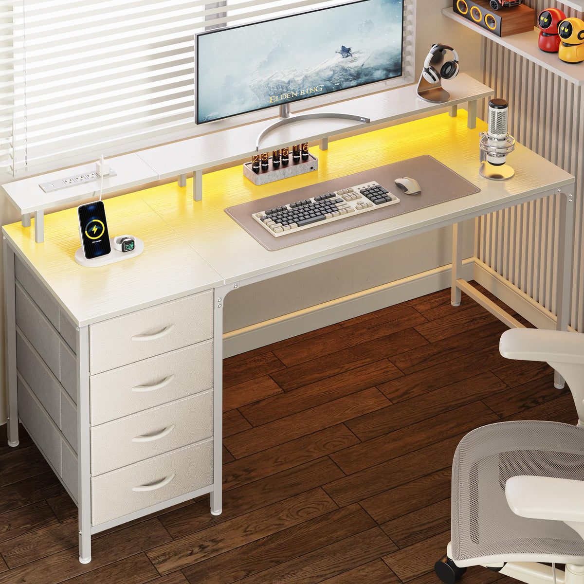 55 Inch White Computer Desk with 4 Drawers B7997