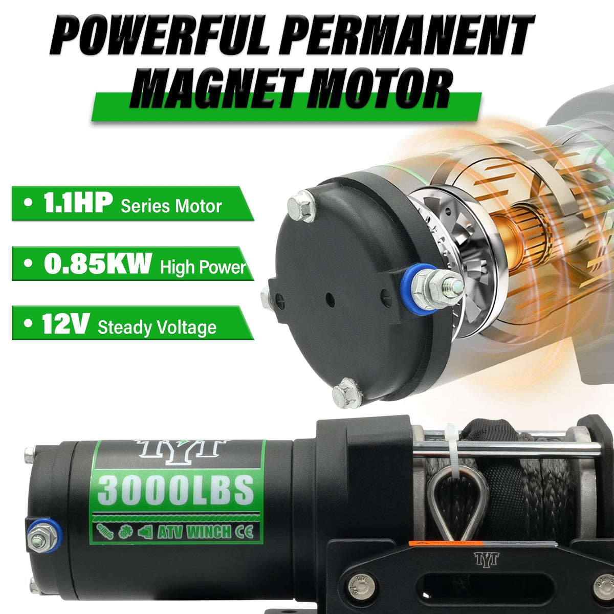 3000 lb 12V DC Electric Winch with Synthetic Rope C97818
