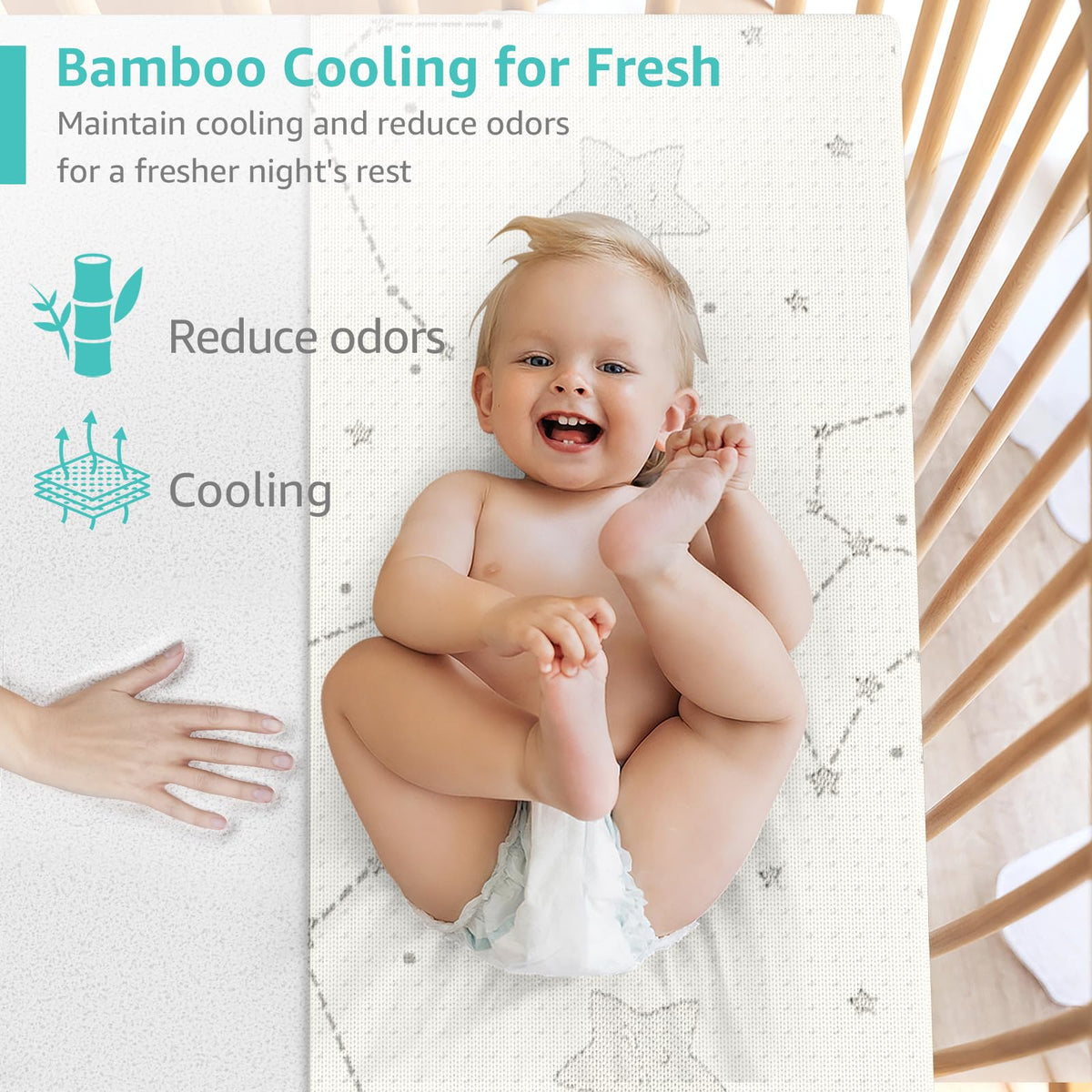 Bamboo Breathable 38x26 Waterproof Baby Mattress Topper with Strap U86096