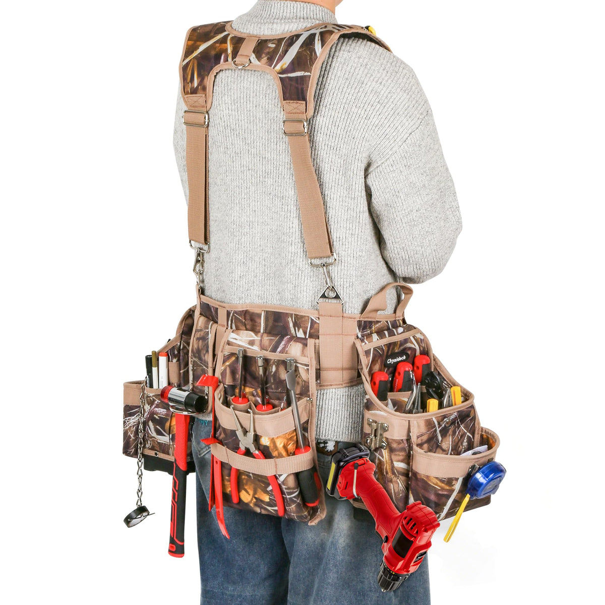Camo 7 Piece Tool Belts with Suspenders and Pouches J45534