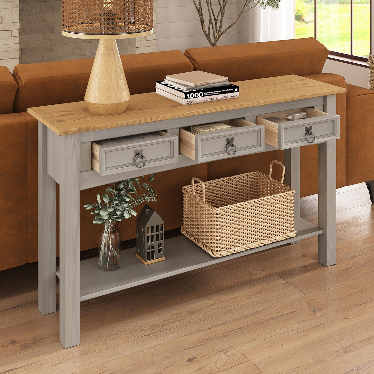 Solid Wood Console Table with 3 Drawers Q1273