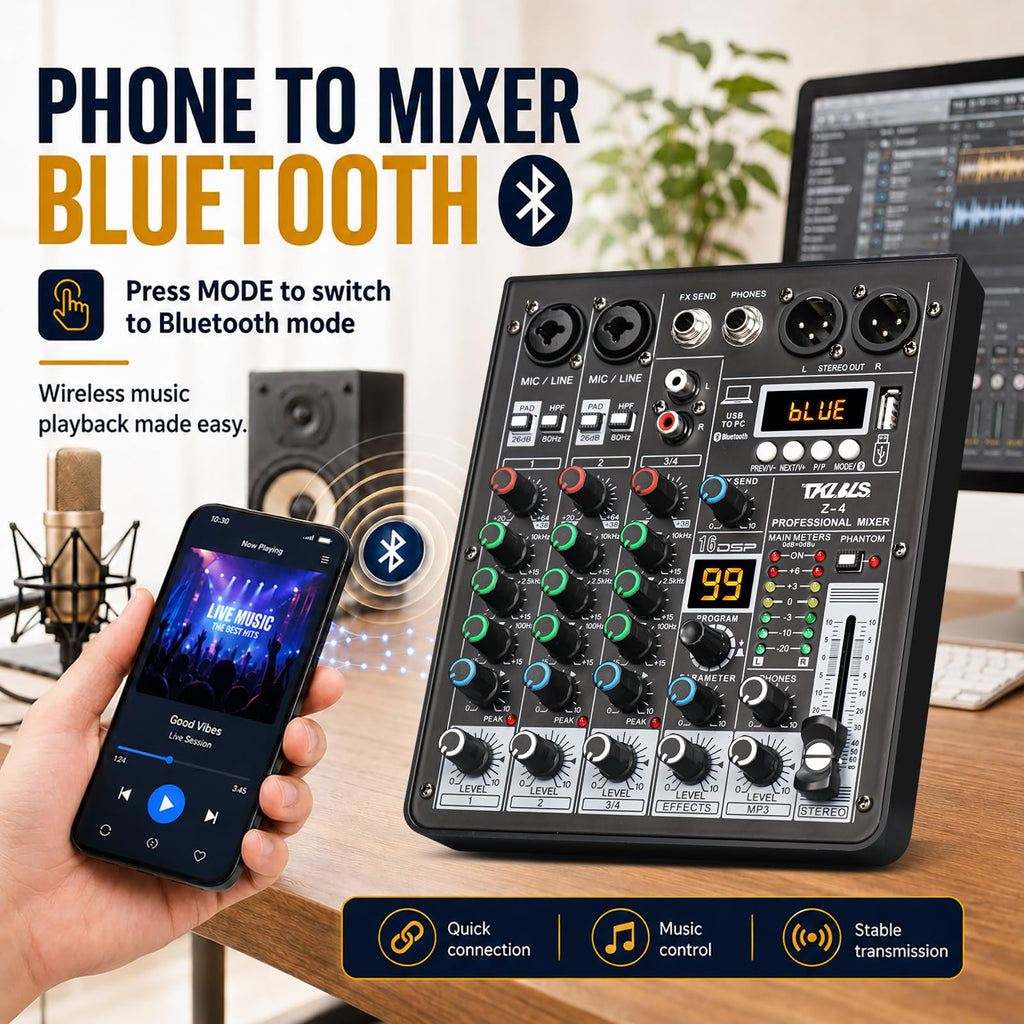 4 Channel Podcast Audio Mixer with 99 DSP Effects D301