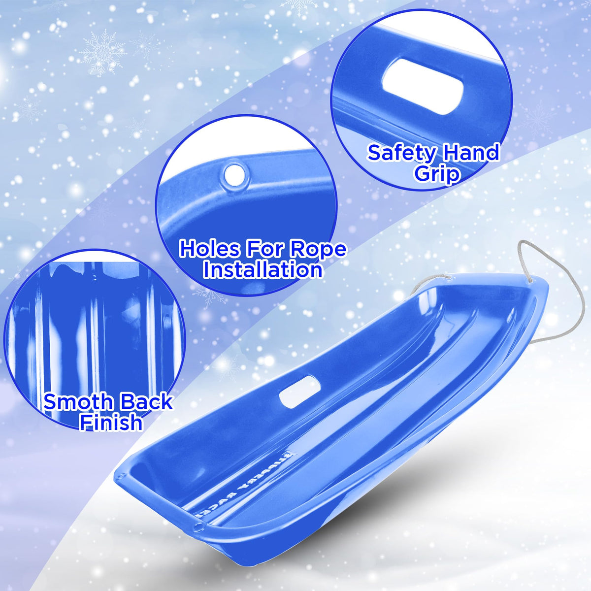 Kids Plastic Snow Sled with Pull Rope and Handles M484
