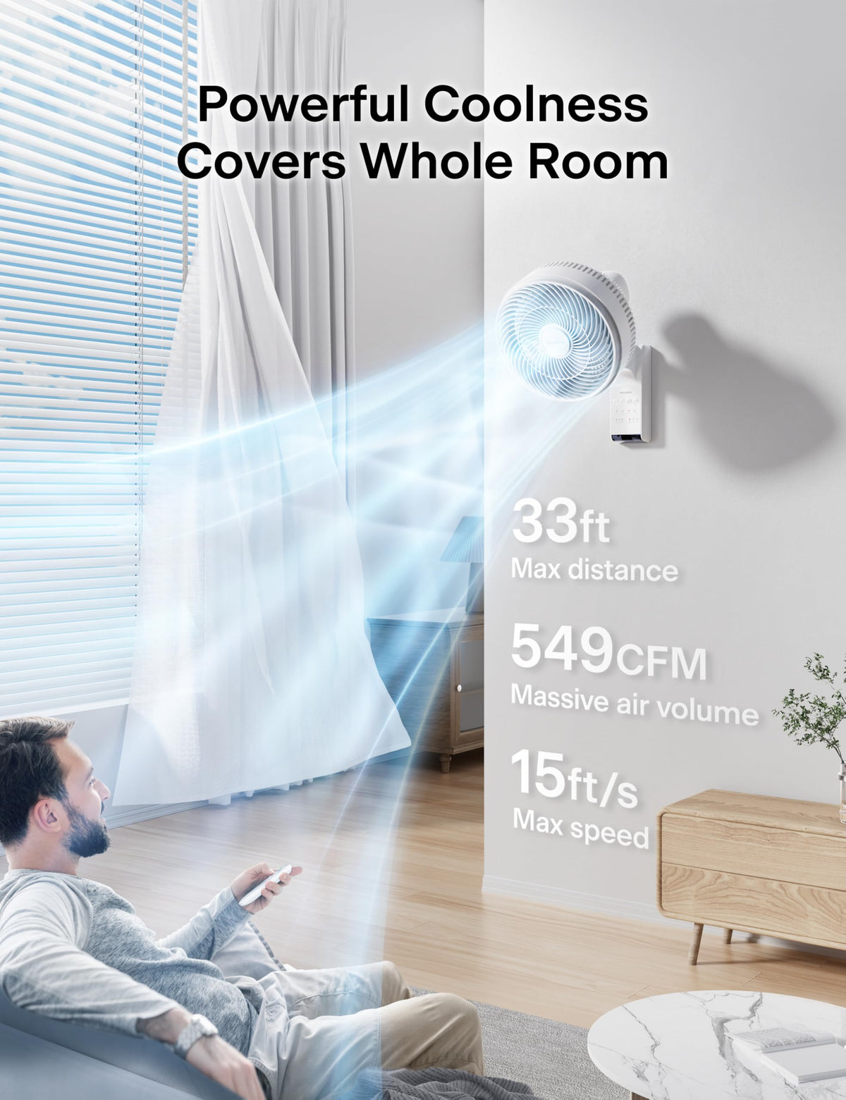 12 inch Indoor Oscillating Wall Mount Fan with Remote, White X96008