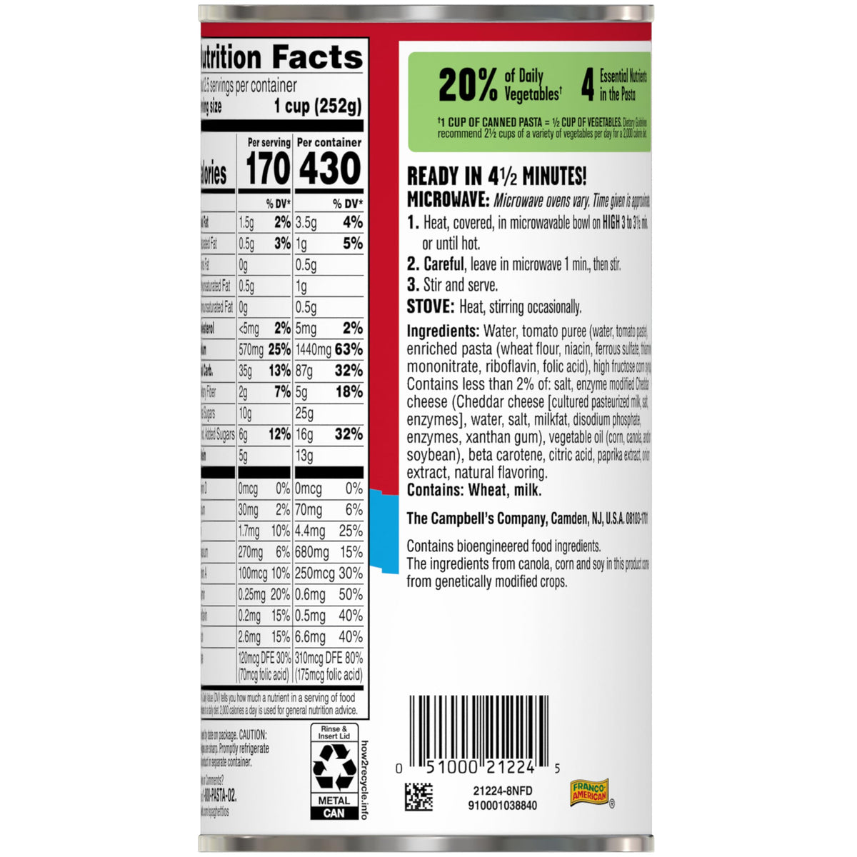 Canned Pasta 22.4 OZ Pack of 12 R567907