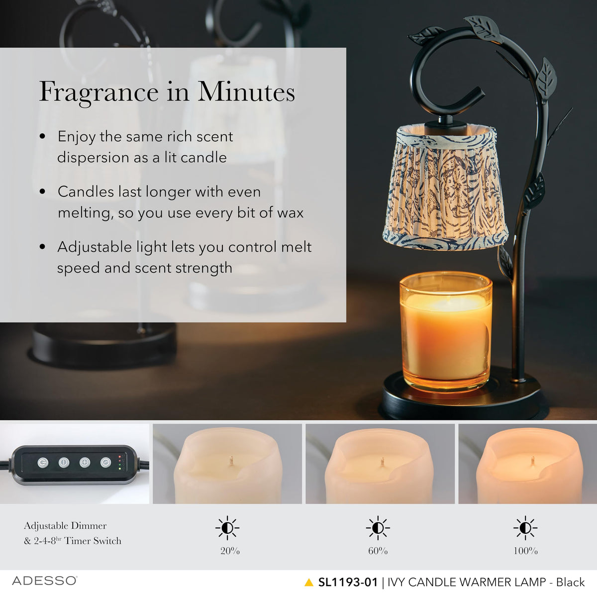 Black & White Printed Shade Dimmable Candle Warmer Lamp W474097