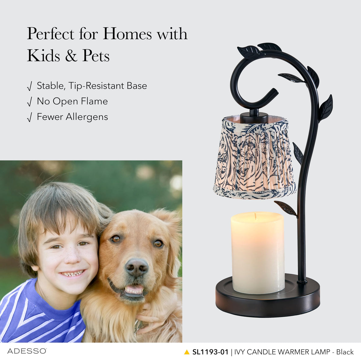 Black & White Printed Shade Dimmable Candle Warmer Lamp W474097