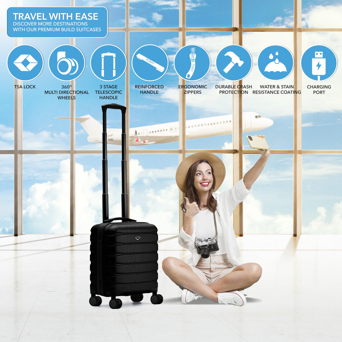 18x14x8" Hardside Carry On Suitcase with TSA Lock & USB Port X817