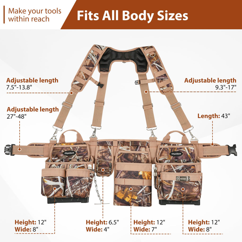 Camo 7 Piece Tool Belts with Suspenders and Pouches J45534