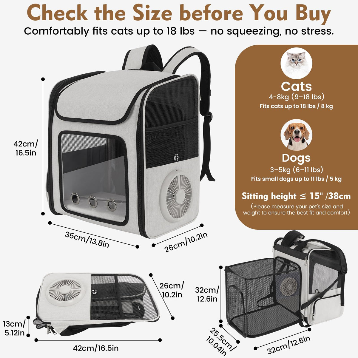 Cat Backpack Carrier with Cooling Fan & Heating Pad G2653