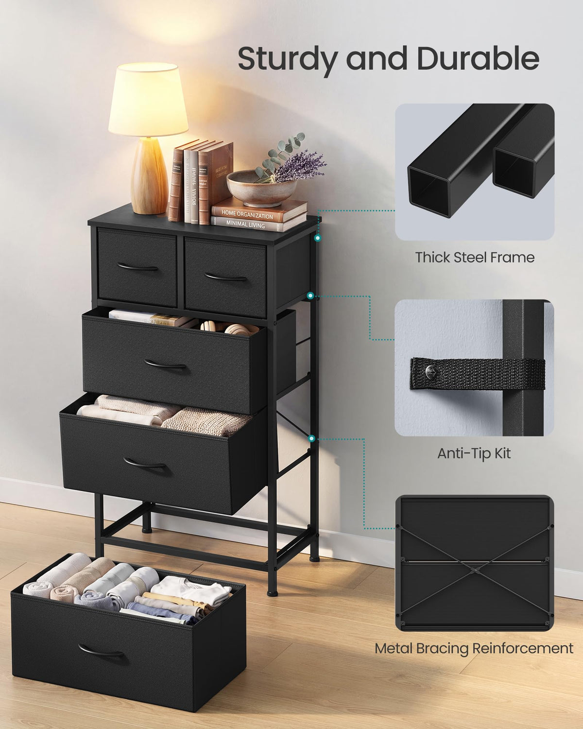 Tall Dresser with 5 Fabric Drawers L8774