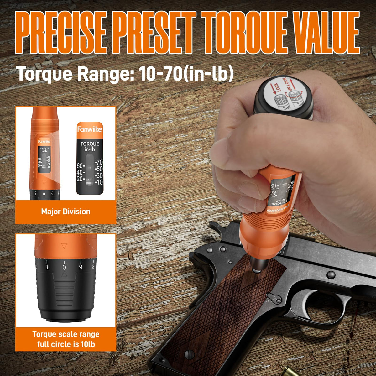 Torque Screwdriver Set, 10-70 In-lb, 1/4” Drive with Audible Click F95418