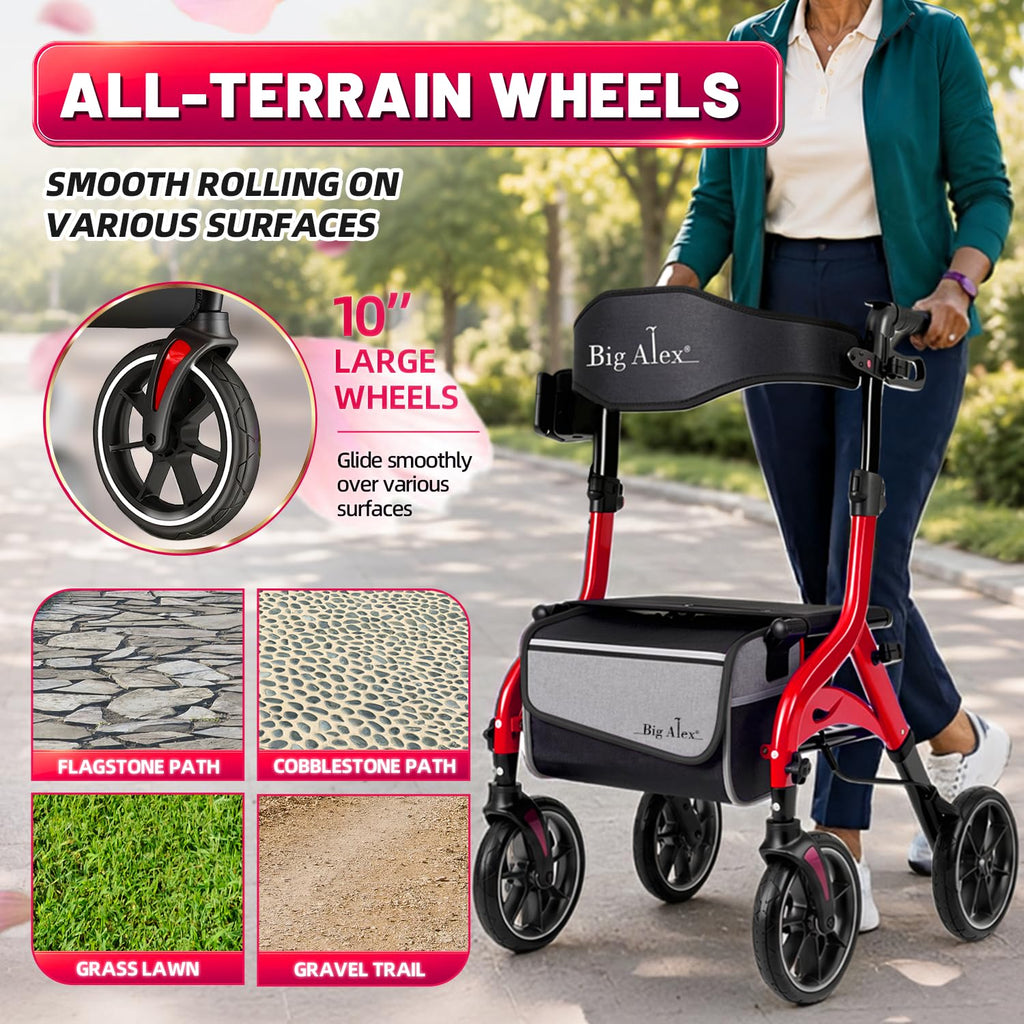 Foldable Red Rollator Walker with Seat Z8028