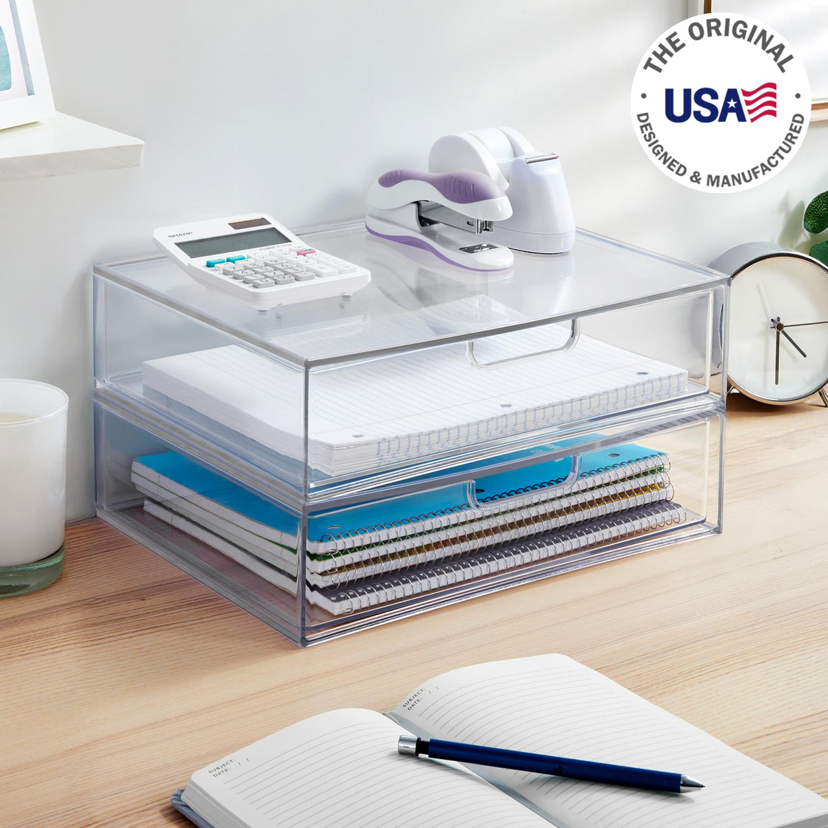 Clear Plastic Stackable Organizer Drawers Set of 2 Q270