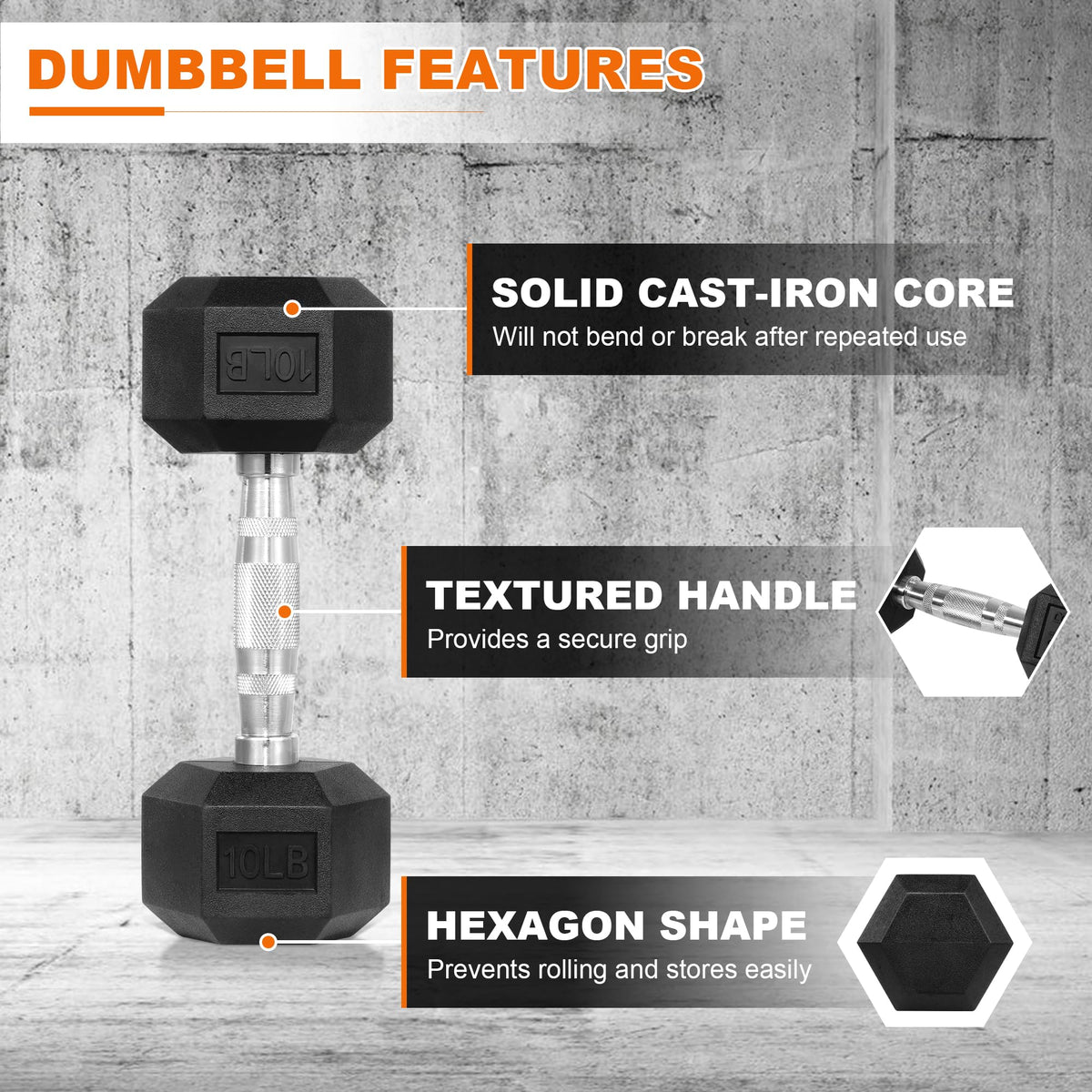 Rubber Encased Hex Dumbbell Set of 2 D278357