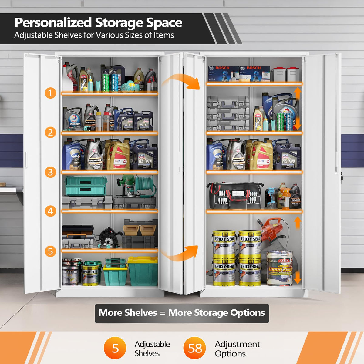 White Metal Storage Cabinet with 2 Doors and 5 Adjustable Shelves R78482