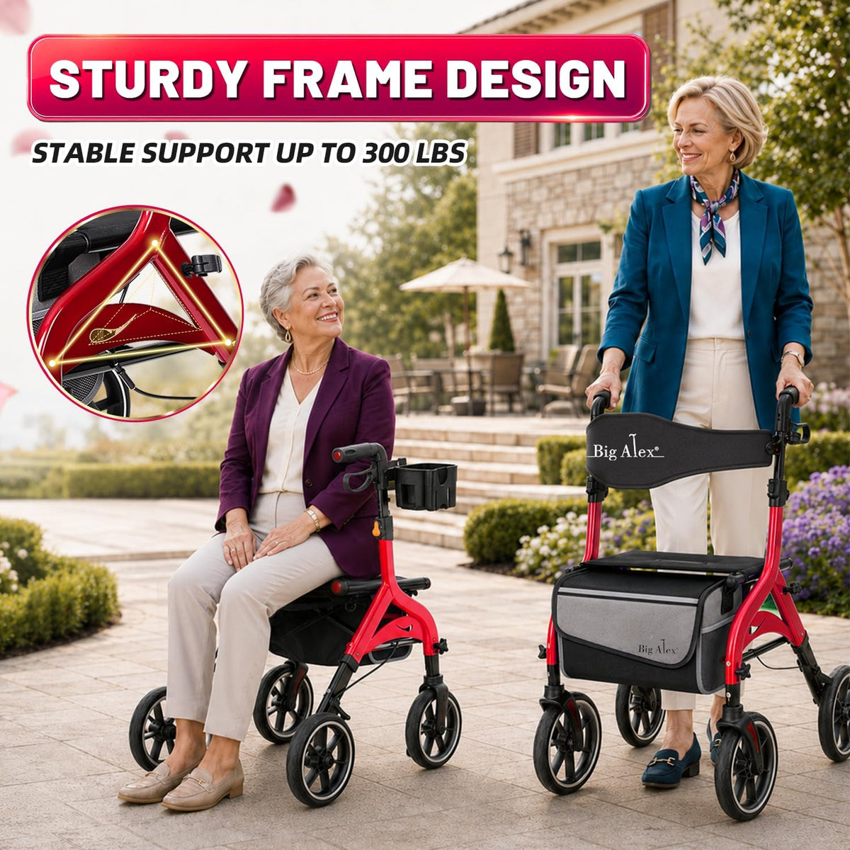 Foldable Red Rollator Walker with Seat Z8028