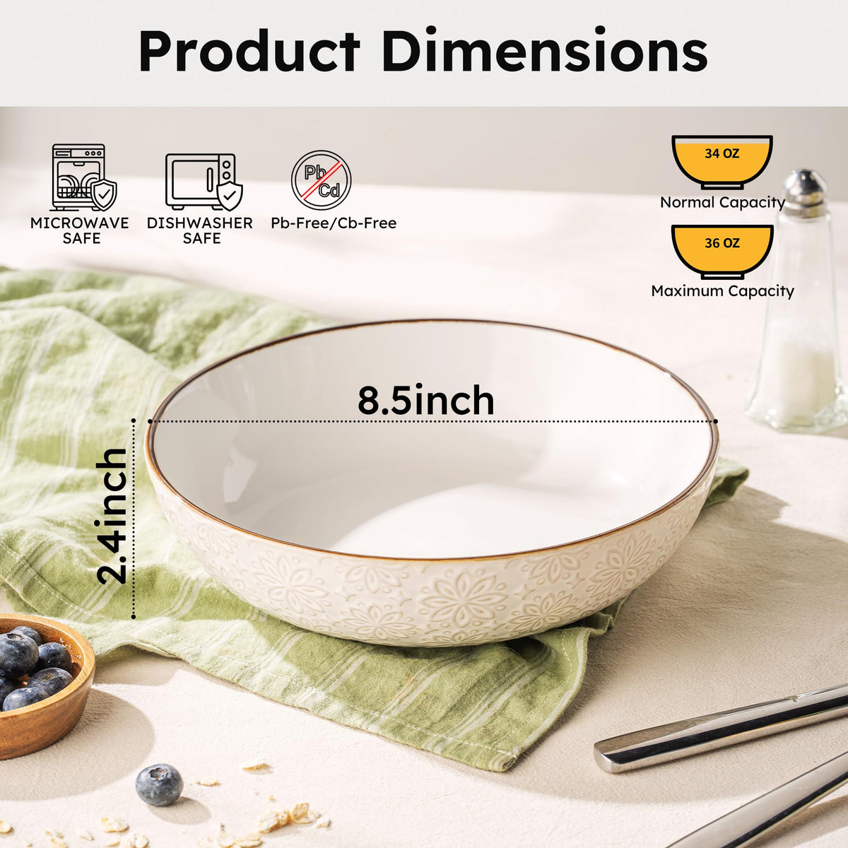 36 oz Set of 4 Ceramic Pasta Bowl K985
