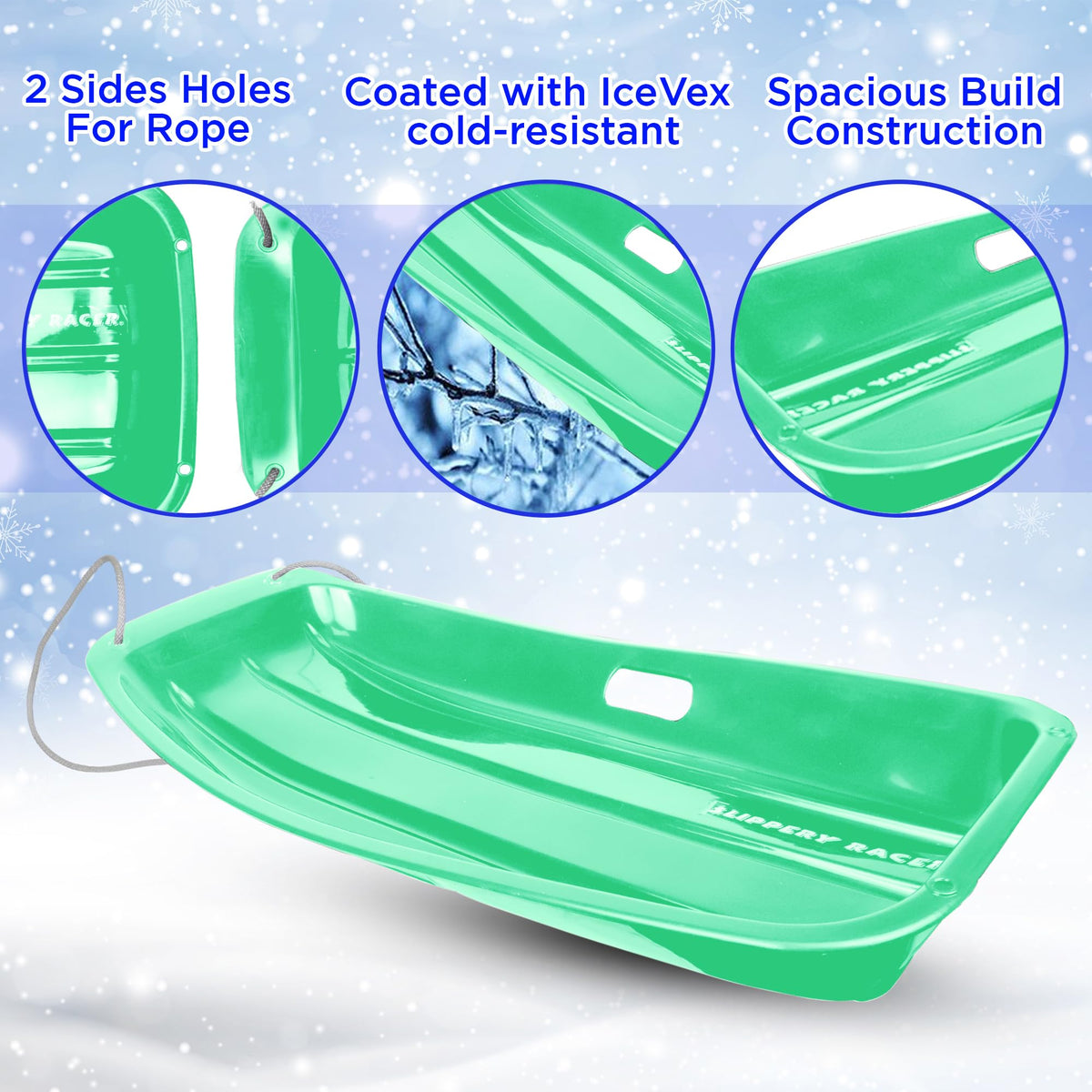 Kids Plastic Snow Sled with Pull Rope and Handles M484