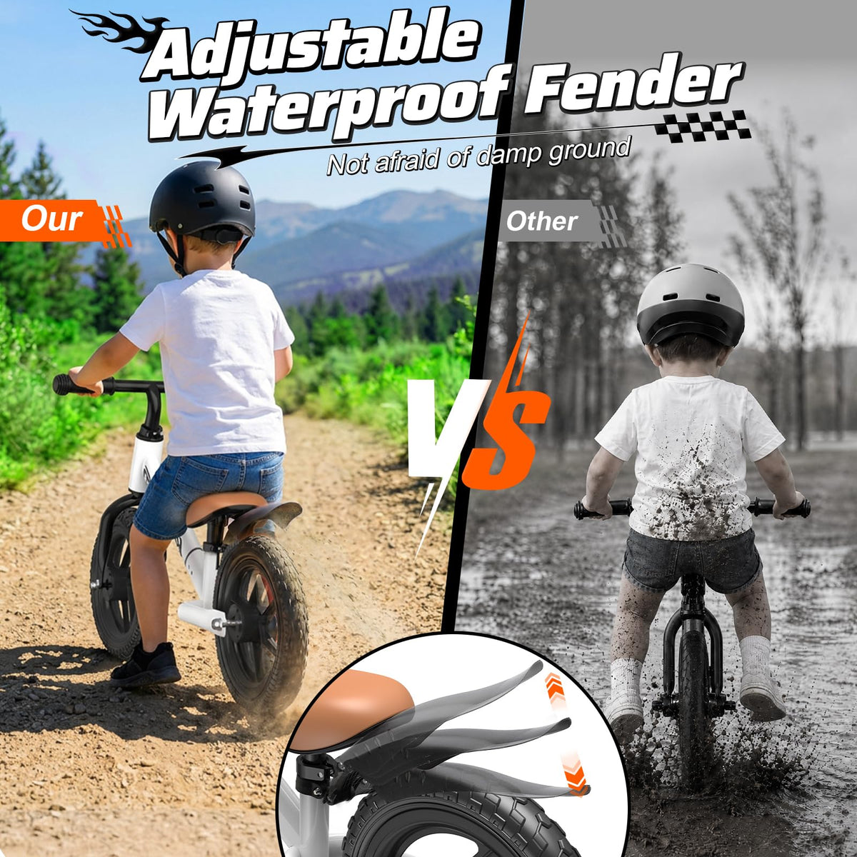 Adjustable Toddler Balance Bike with Fender and LED Tires X937