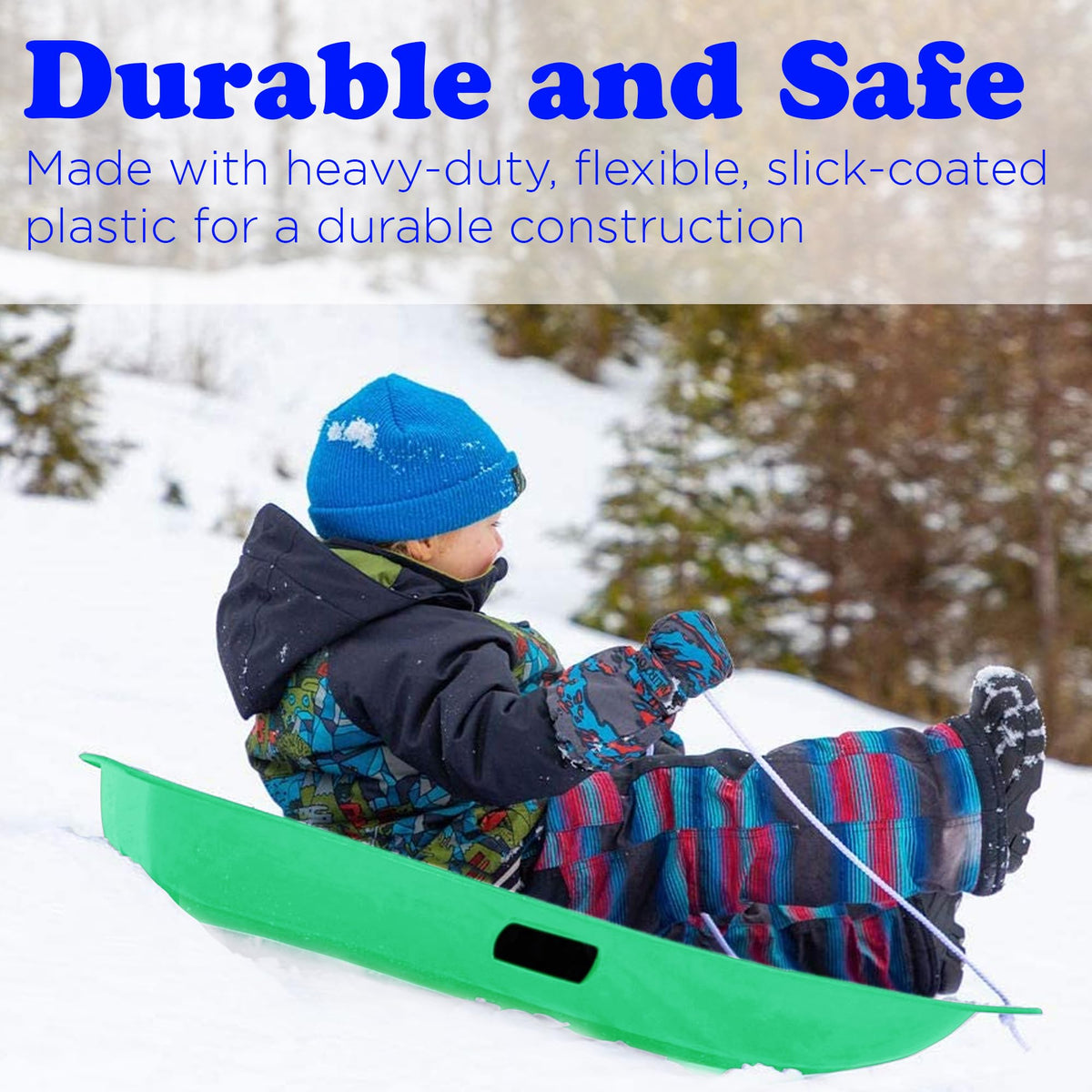 Kids Plastic Snow Sled with Pull Rope and Handles M484