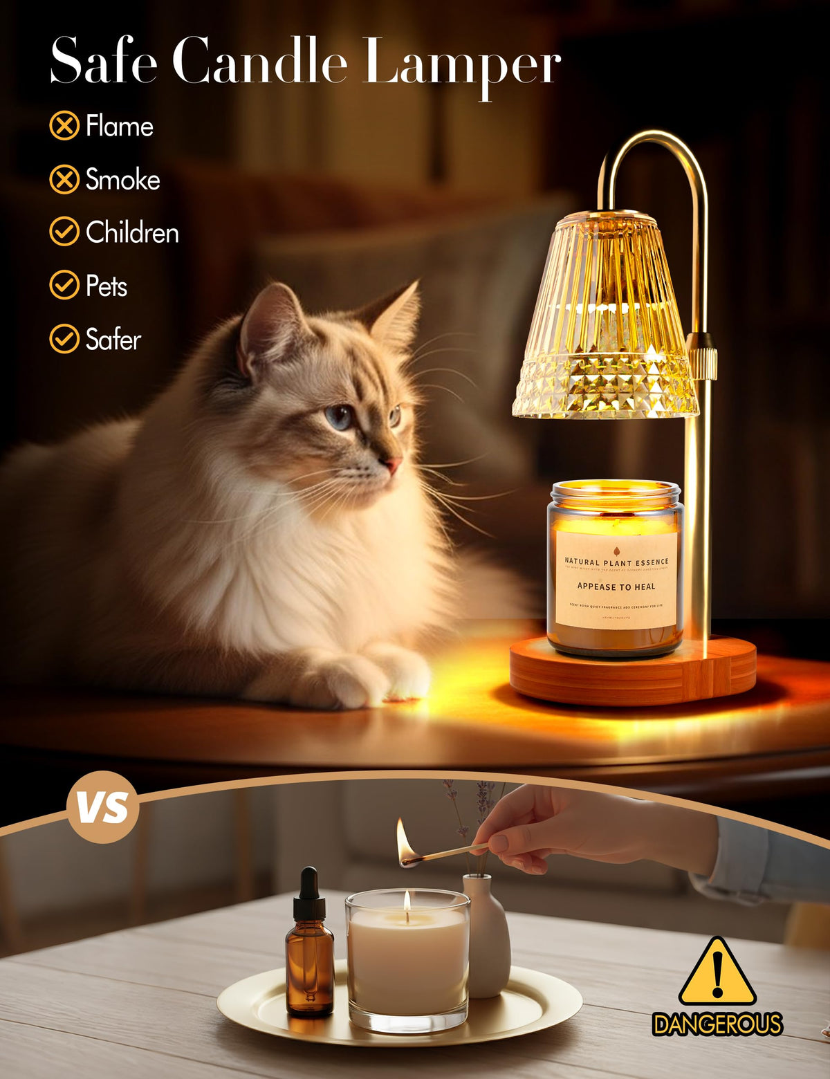 Candle Warmer Lamp with Timer Dimmer, Height Adjustable Wax Melt Warmer with 2 Bulbs, Gold F577127