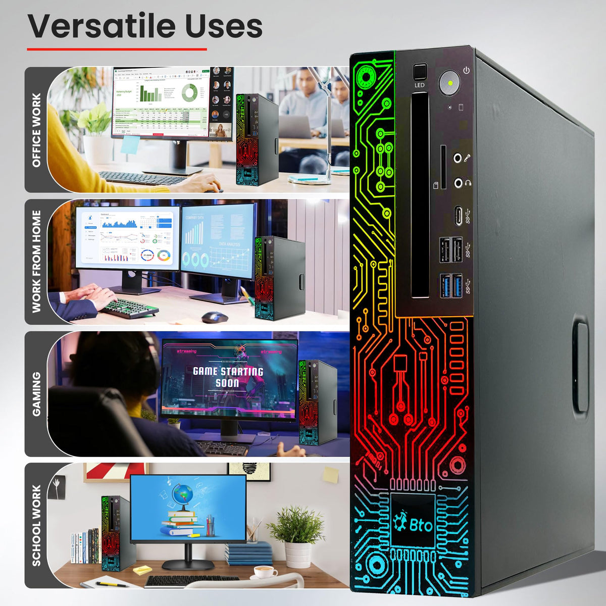 RGB Gaming Desktop PC Intel i5 16GB Ram 512GB SSD GeForce GT 1030 Windows 11 Pro O82266