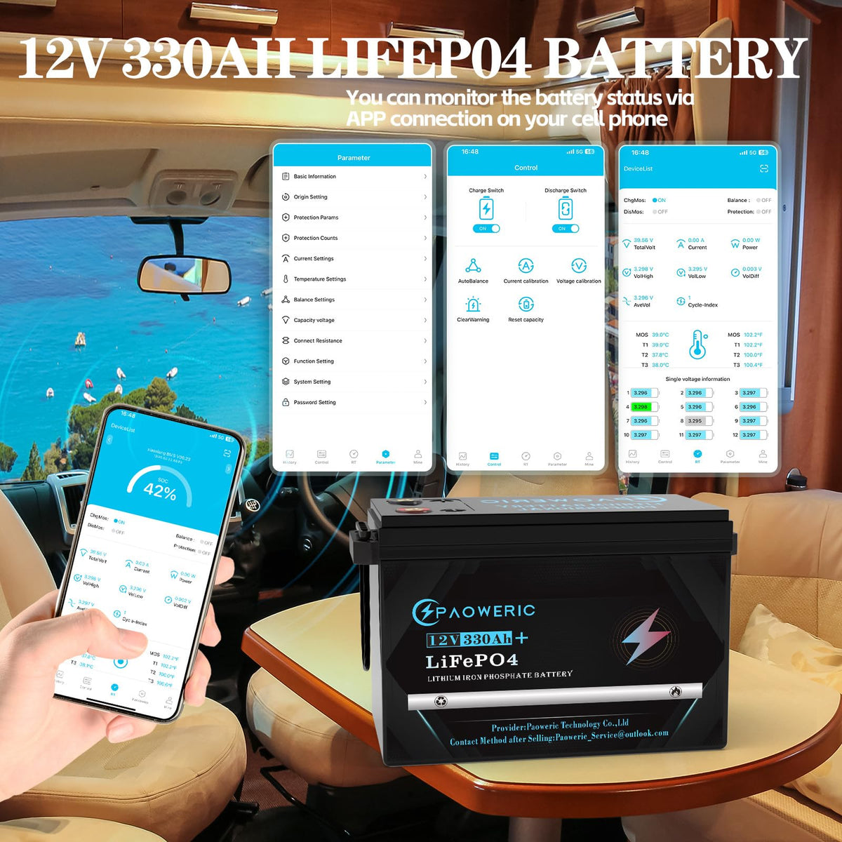 12V 300Ah LiFePO4 Battery with 200A BMS J196938