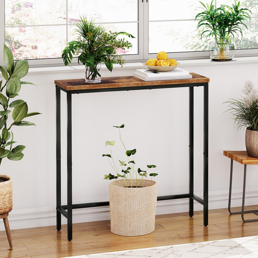Narrow Console Table, Rustic Brown and Black I61233
