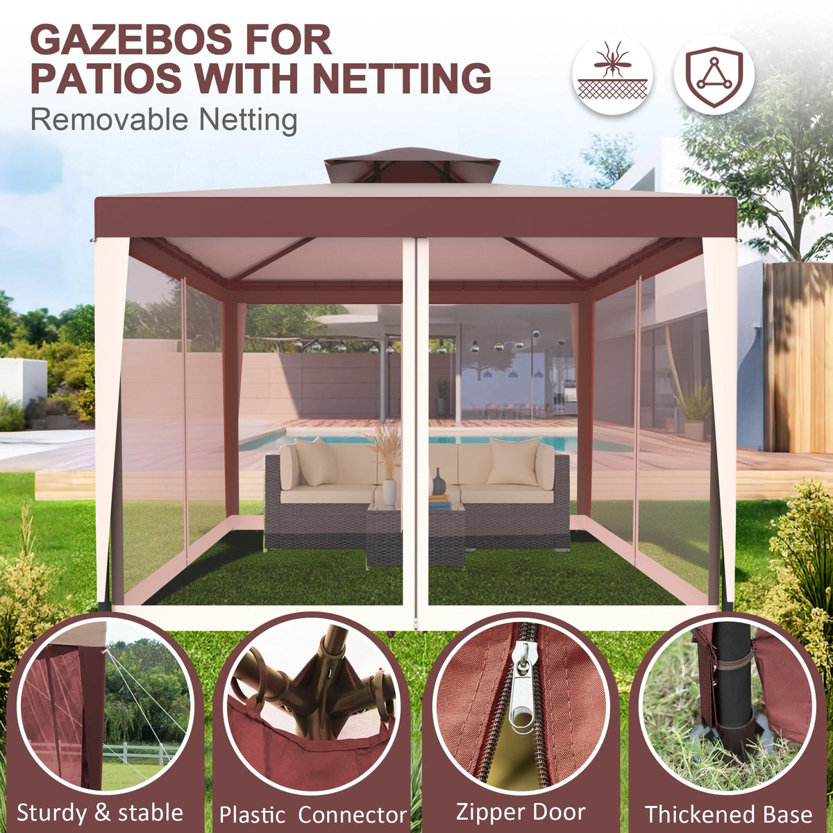10x10 Outdoor Gazebo with Mosquito Netting T600625
