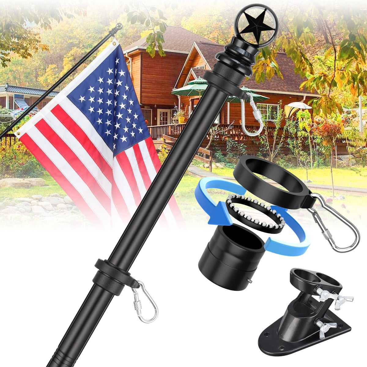 5ft Tangle-Free Stainless Steel Flag Pole Kit I1003