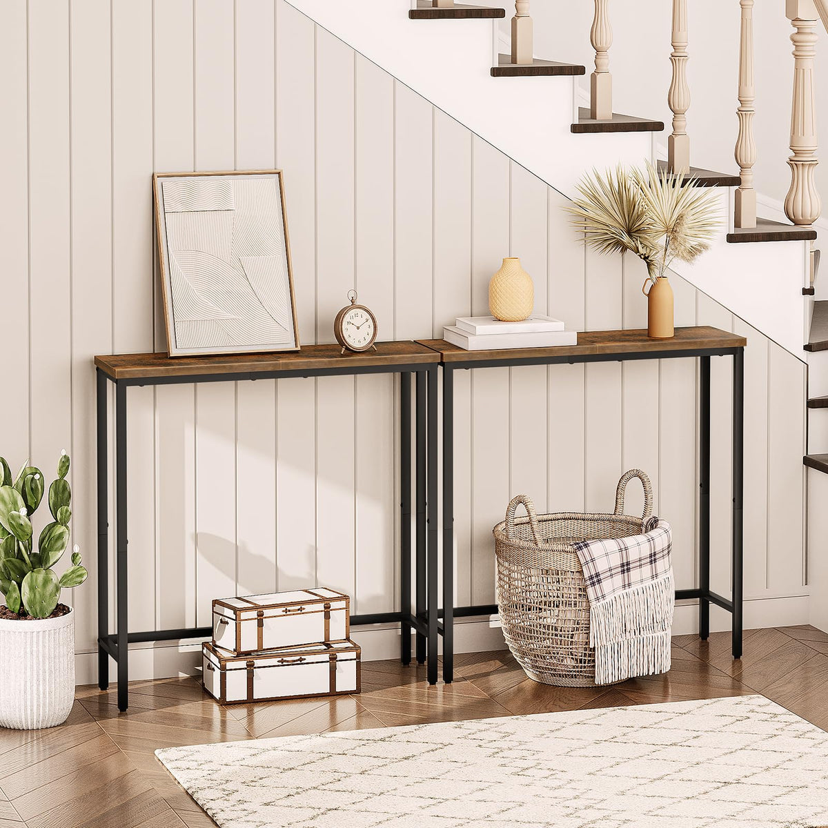 Narrow Console Table, Rustic Brown and Black I61233