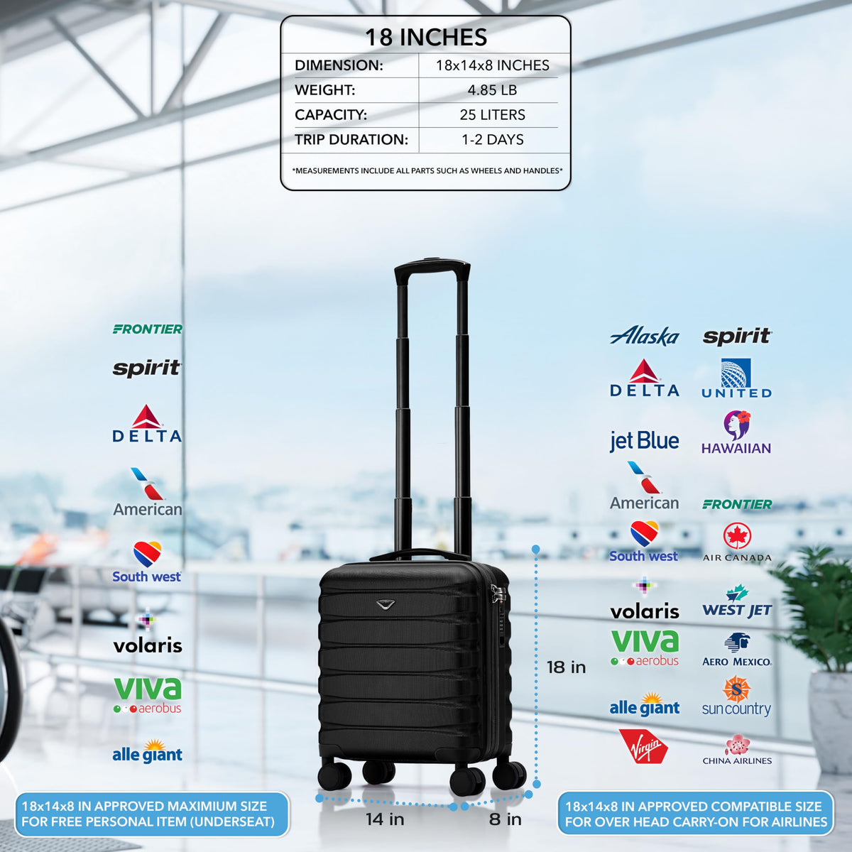 18x14x8" Hardside Carry On Suitcase with TSA Lock & USB Port X817