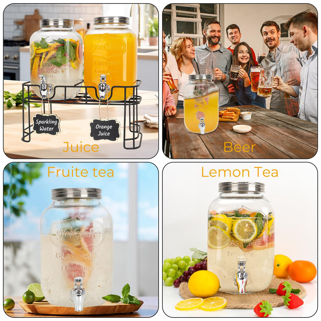 2 Pack 1 Gallon Glass Drink Dispensers with Stand U52283