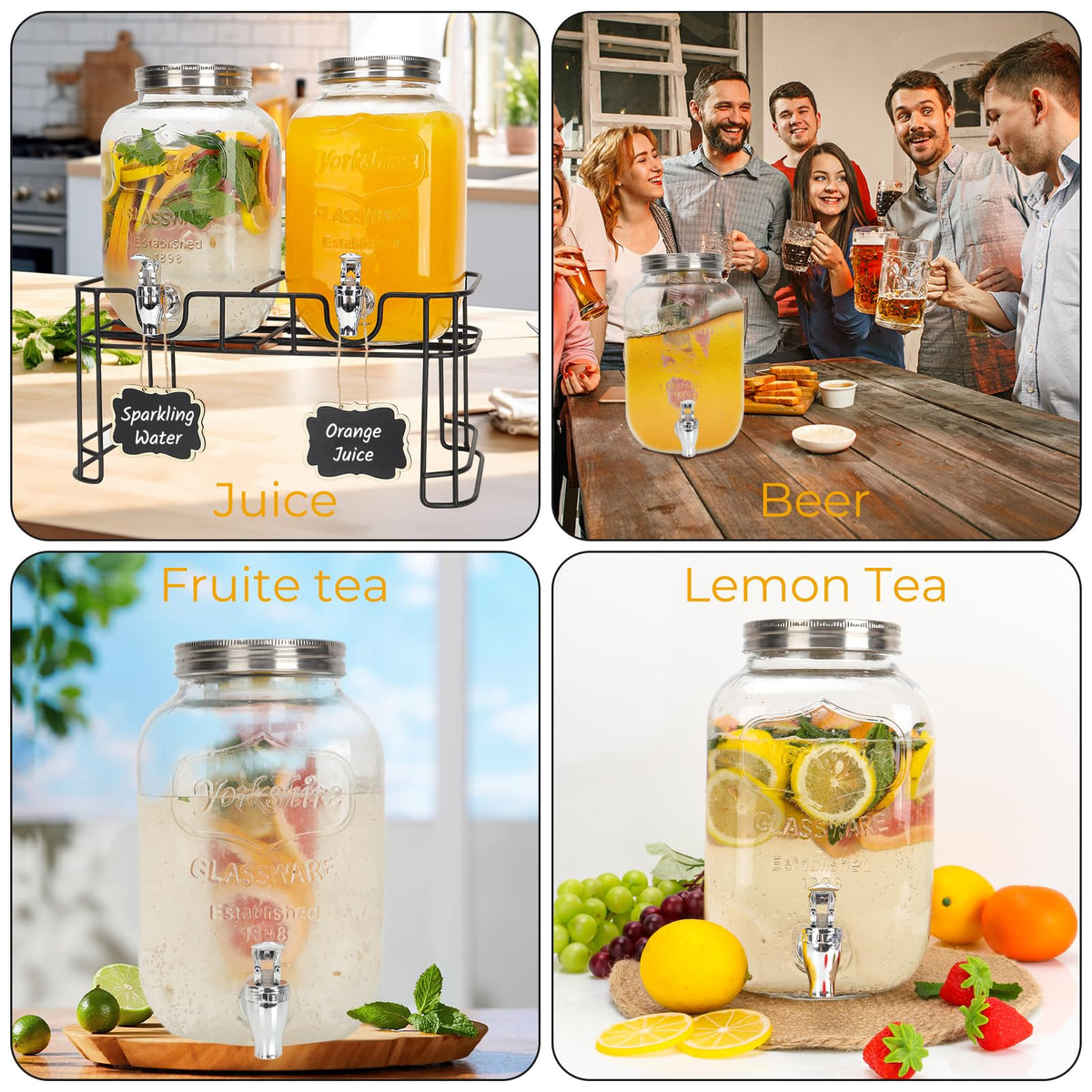 2 Pack 1 Gallon Glass Drink Dispensers with Stand U52283
