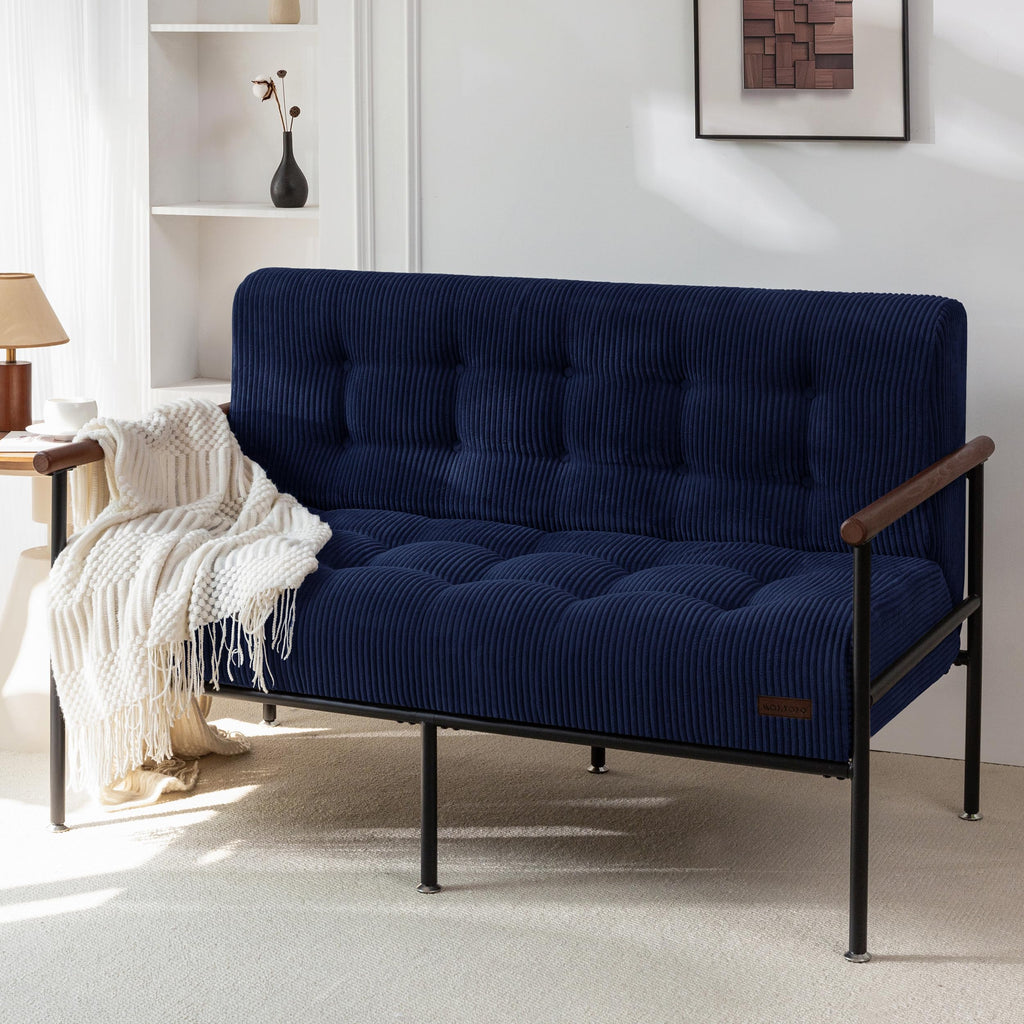 Loveseat Sofa Chair with Metal Frame and Wood Armrests I85630