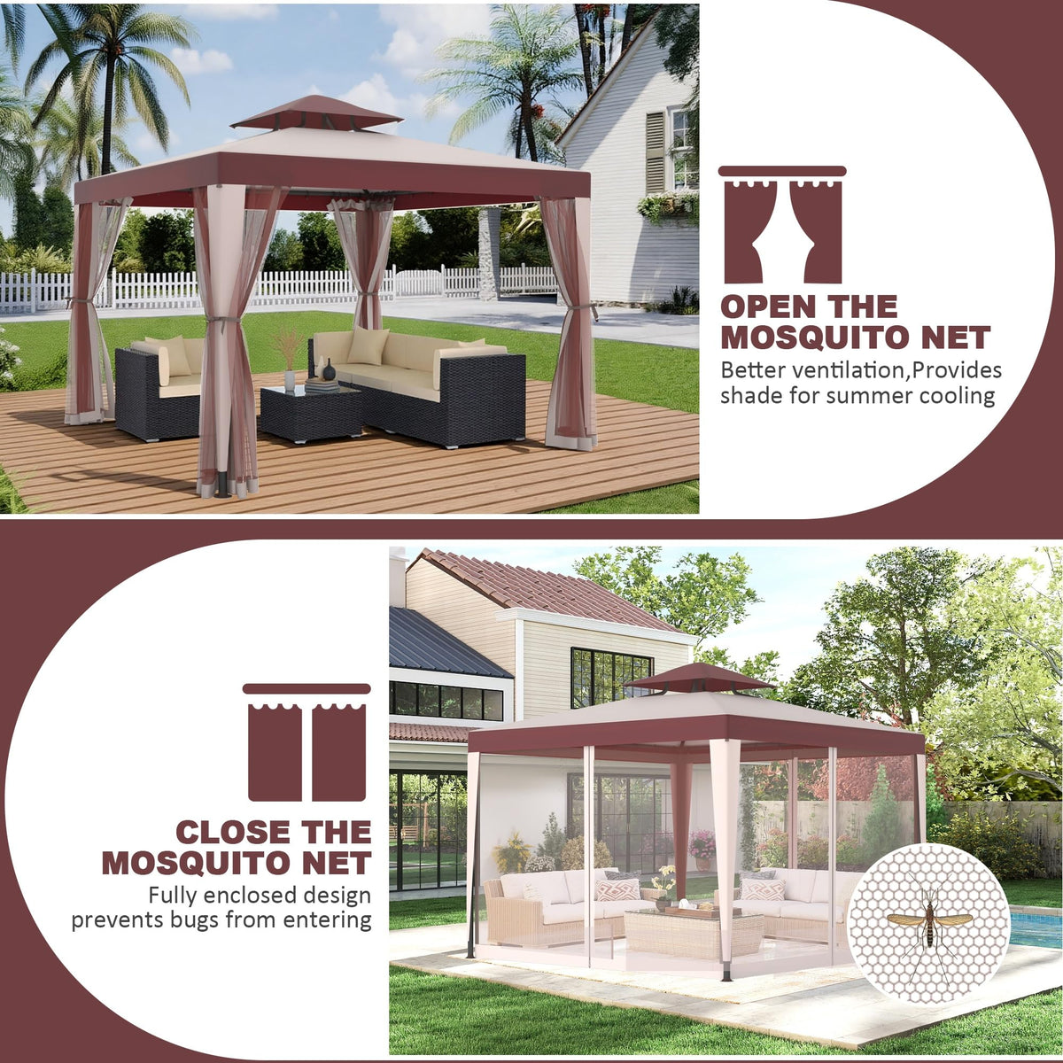 10x10 Outdoor Gazebo with Mosquito Netting T600625