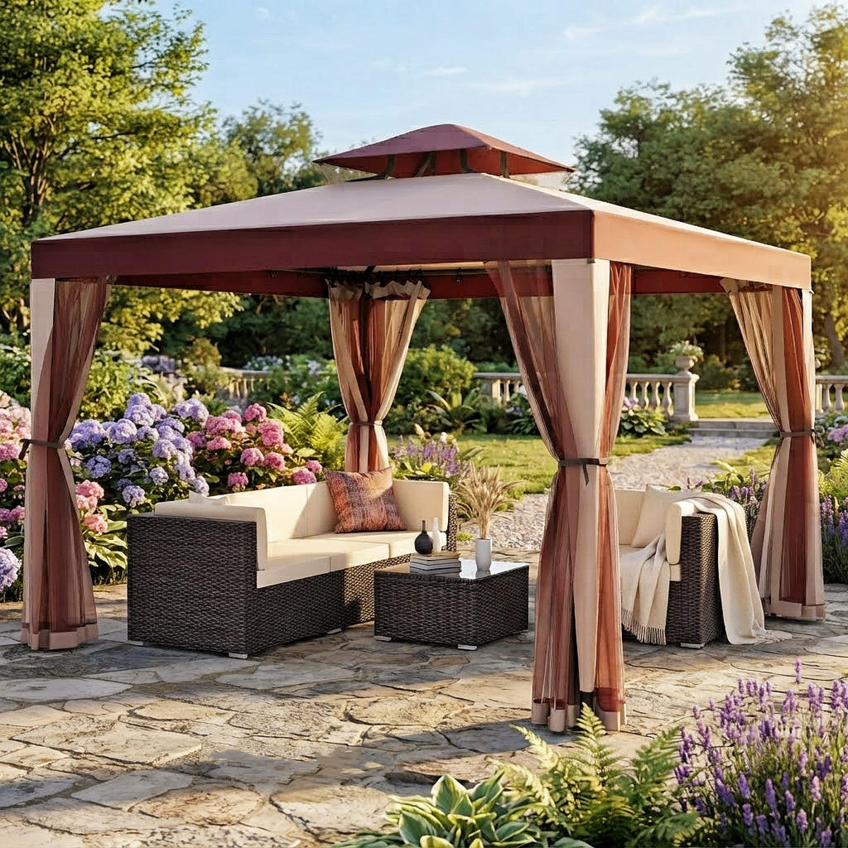 10x10 Outdoor Gazebo with Mosquito Netting T600625