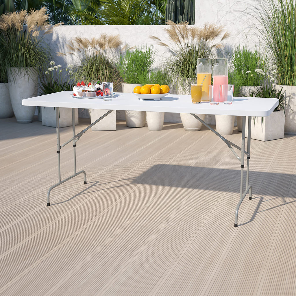 6-Foot Height Adjustable Granite White Plastic Folding Table B303599