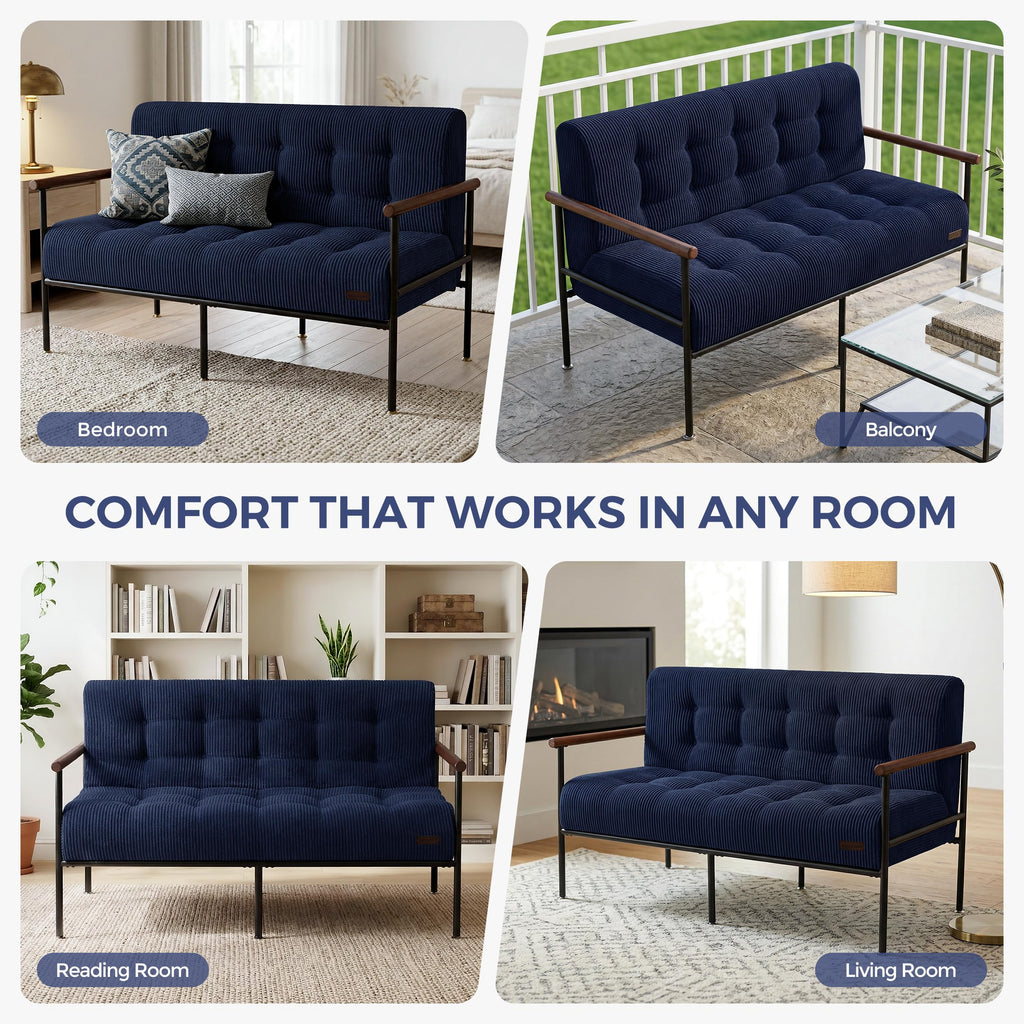 Loveseat Sofa Chair with Metal Frame and Wood Armrests I85630