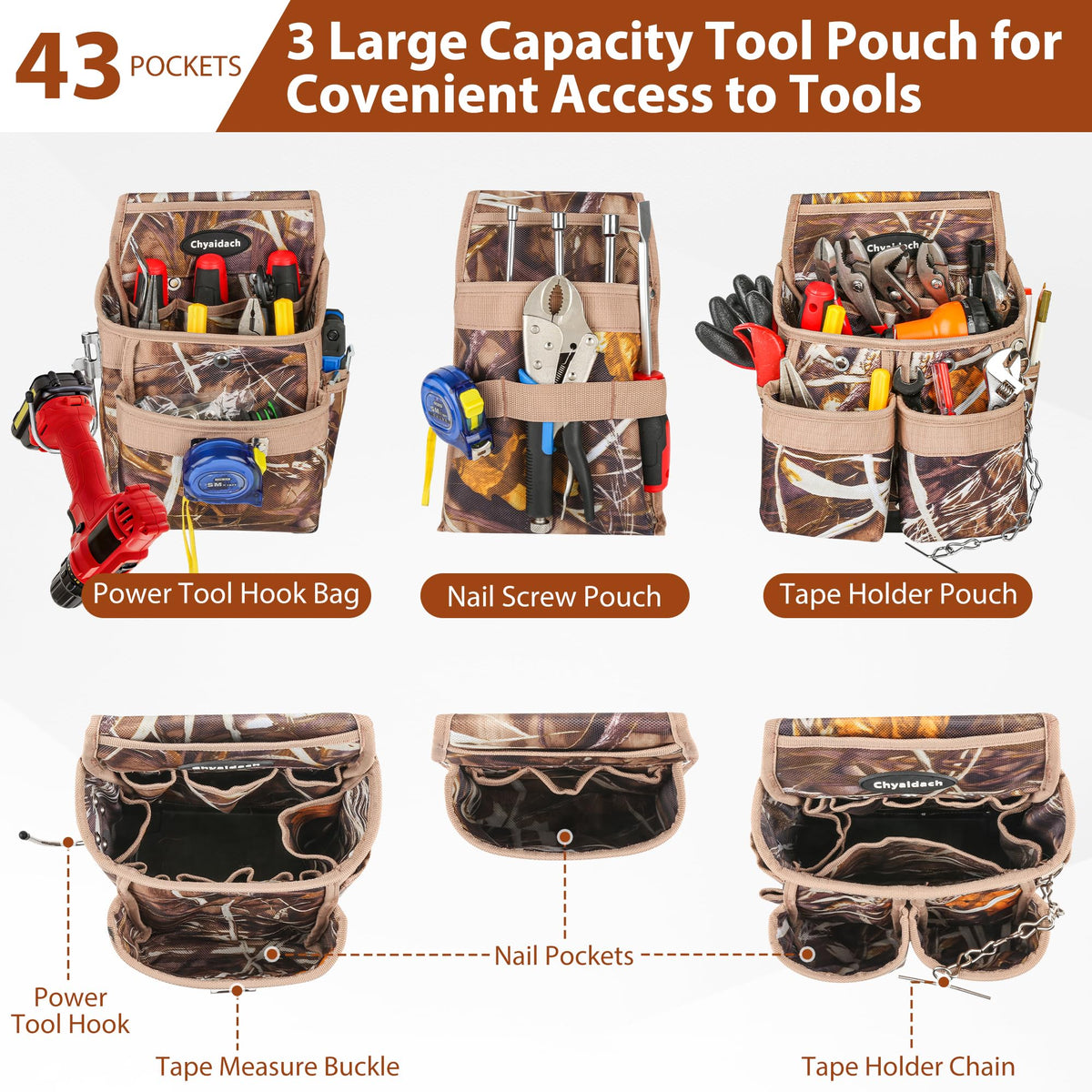 Camo 7 Piece Tool Belts with Suspenders and Pouches J45534