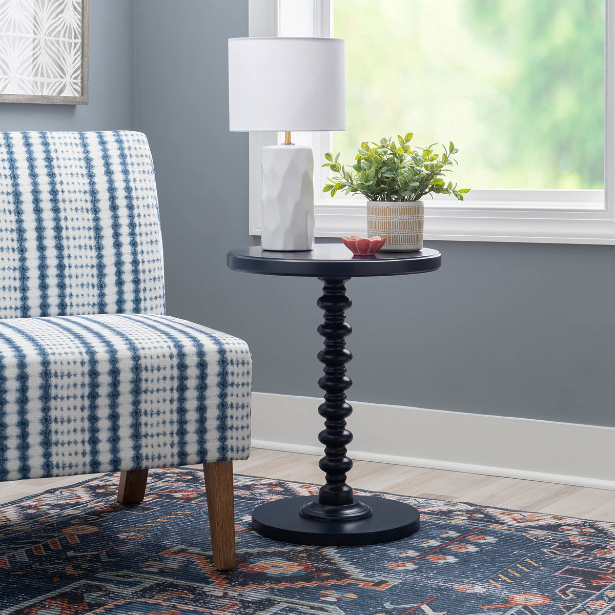 Round Navy Blue Pedestal Accent Table I615