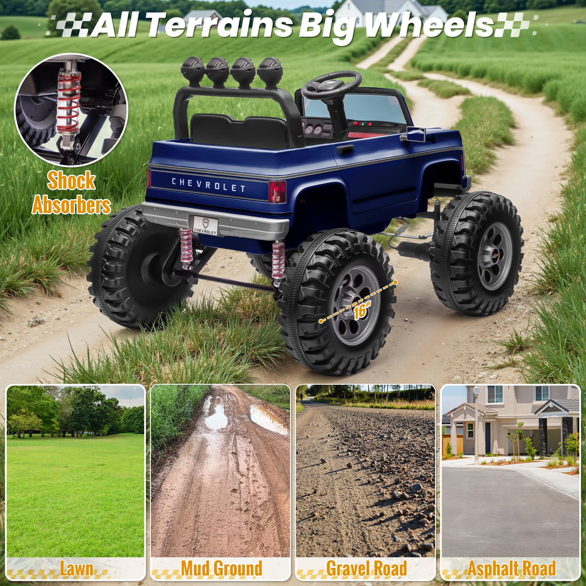 24V Blue 4WD Ride on Monster Truck Car U61401