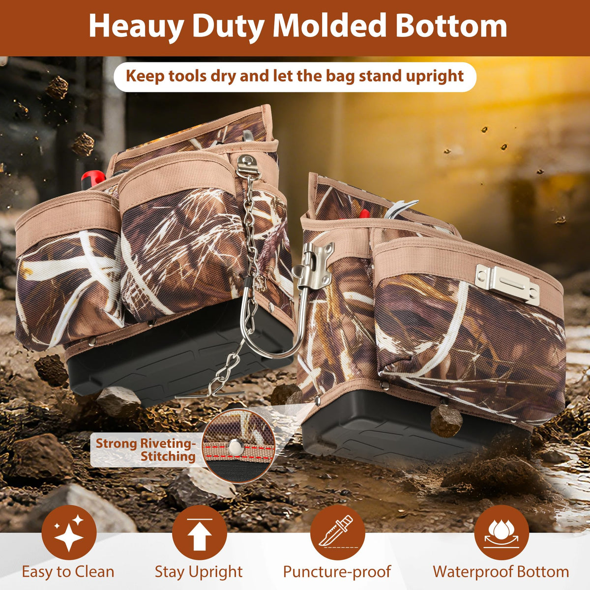 Camo 7 Piece Tool Belts with Suspenders and Pouches J45534